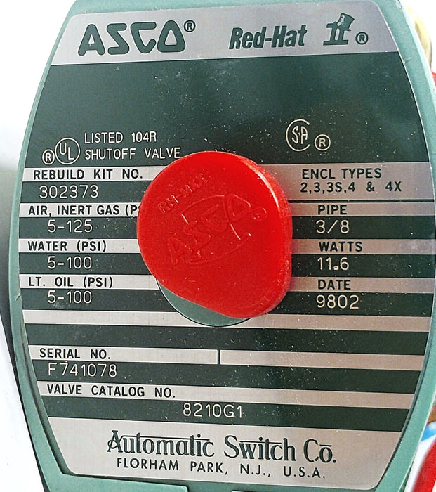ASCO 8210G1 5-100 psi Solenoid Valve w/ 24 V DC Coil