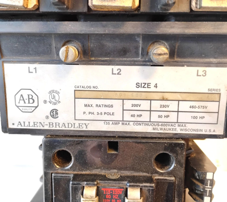 Allen-Bradley 509-EOD 110/120 V NEMA Size 4 Non-Reversing Full Voltage Starter