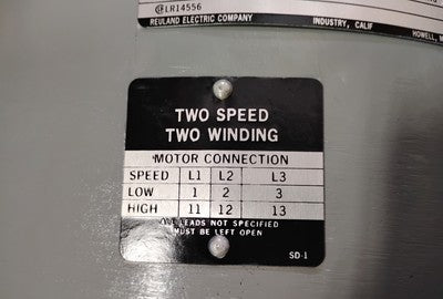 Reuland 0075C-4BAN-0031 460 V AC 1800/600 RPM 7.5/2.5 HP TENV 324J Motor