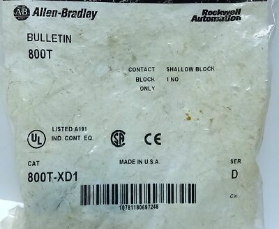 Allen-Bradley 800T-XD1 600 V AC 1 NO Shallow Contact Block for Switch