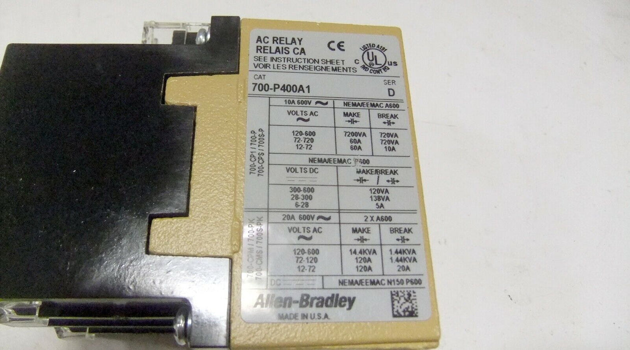 Allen-Bradley 700-P400A1 Series D Type P Control Relay