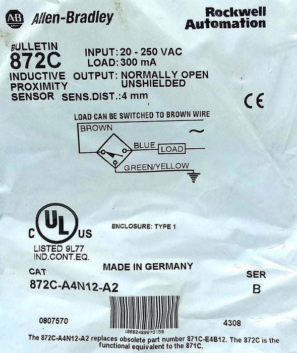 Allen-Bradley 872C-A4N12-A2 20-250 V AC Inductive Proximity Sensor
