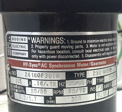 Bodine Electric 23T1BEHY 115 V HY-Sync AC Synchronous Motor / Gearmotor