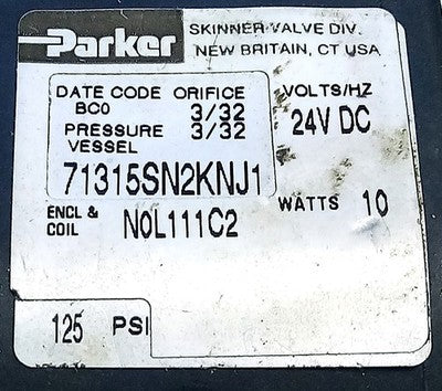 Parker 71315SN2KNJ1N0L111C2 24 V DC 125 psi Solenoid Valve