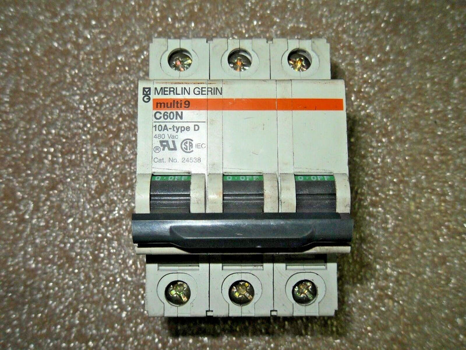 Square D Merlin Gerin 24538 10A 480VAC Type D Circuit Breaker
