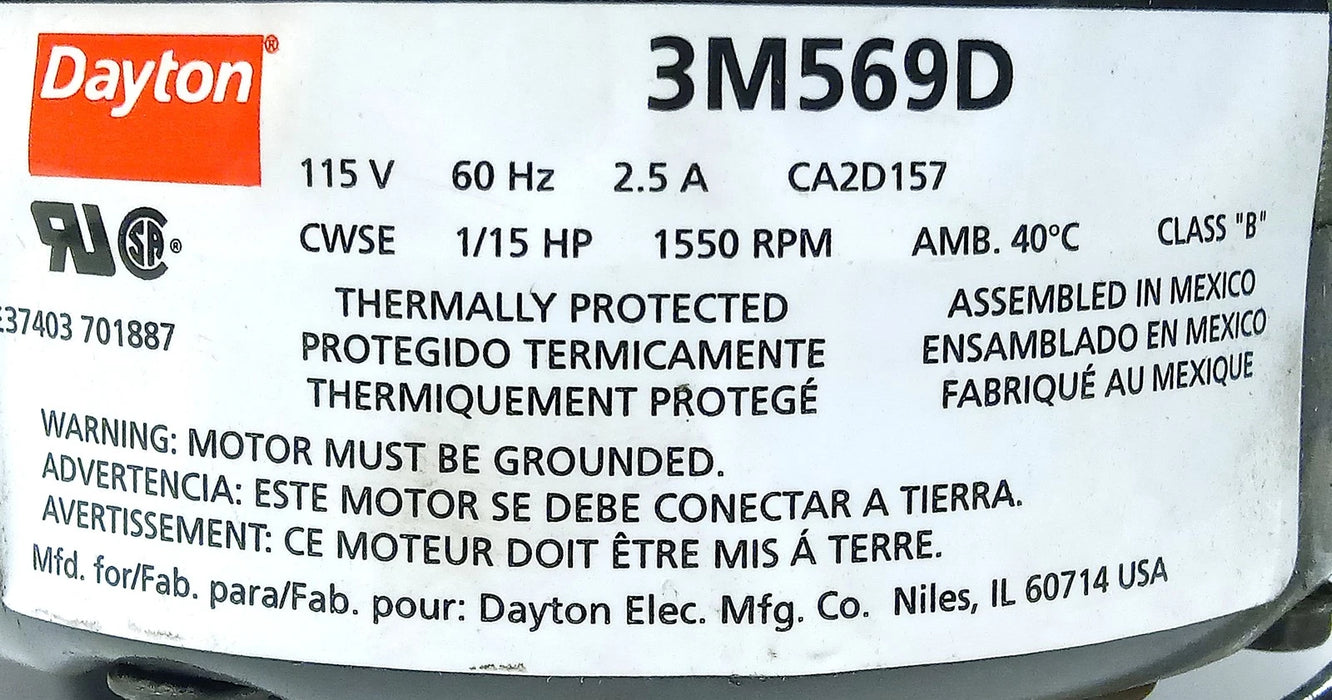 Dayton 3M569D 115 V AC 2.5 A 1/15 HP 1550 RPM Motor