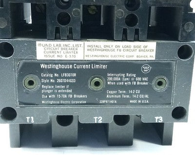 Westinghouse FB3060L 600 V AC 60 A 3-Pole Circuit Breaker