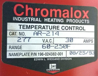 Chromalox AR-214 277 V 30 A 60-250 F Temperature Controller