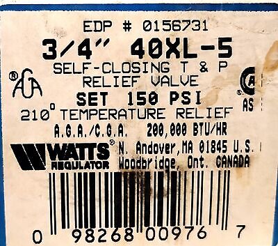 Watts 40XL-5 3/4 in Pressure and Temperature Relief Valve