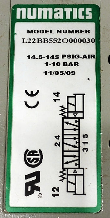 Numatics L22BB552O000030 1-10 bar Solenoid Valve w/ 110/120 V AC Coils