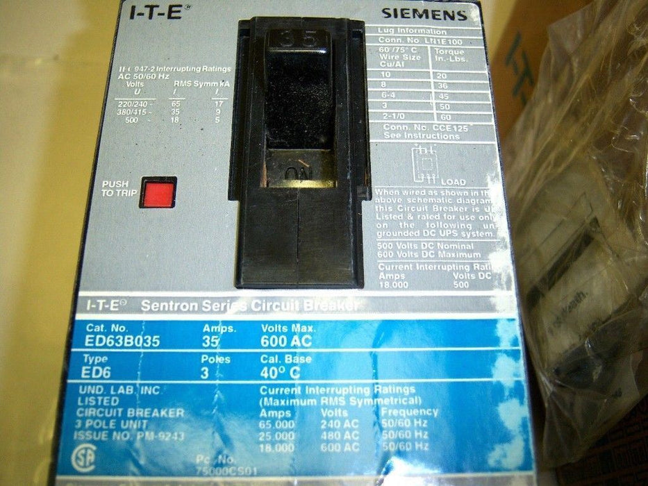 Siemens ED63B035 600 V 35 A 3P Circuit Breaker