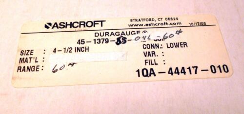 Ashcroft Duragauge 45-1379-SS-04-60 0-60' Water 4 1/2"
