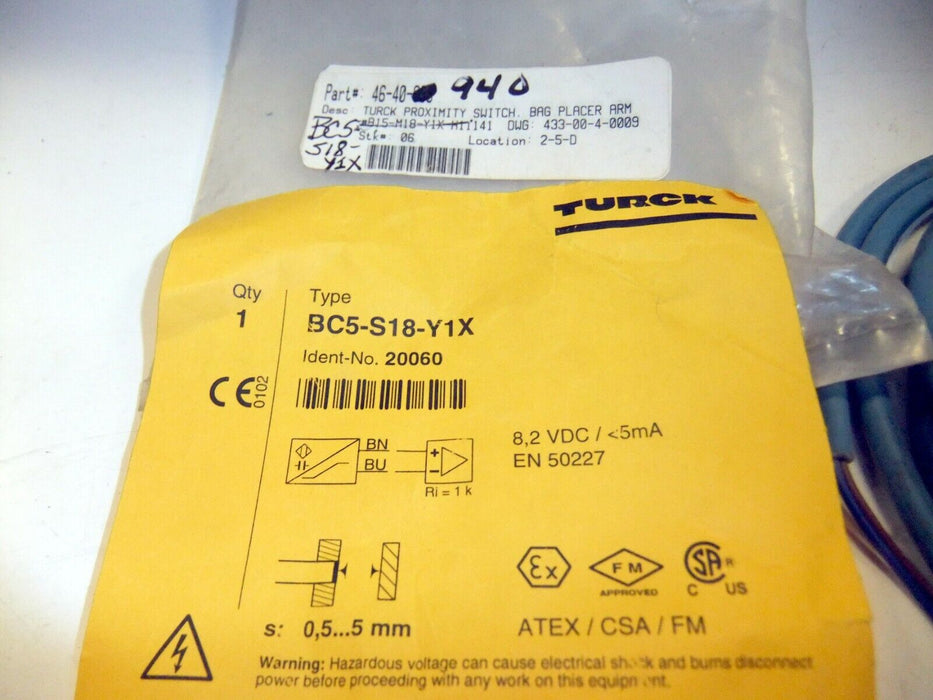 Turck Capacative Proximity Sensor BC5-S18-Y1X