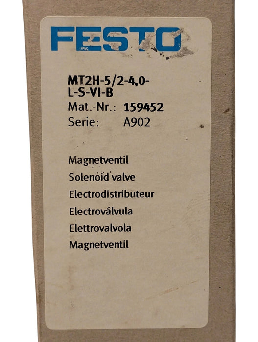Festo MT2H-5/2-4.0-L-S-VI-B 159452 5/2 Way 9-10 Bar Solenoid Valve