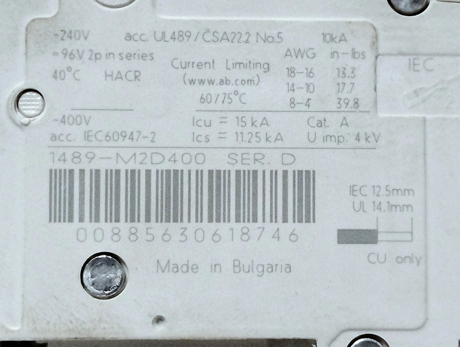 Allen-Bradley 1489-M2D400 480Y/277 V AC 40 A 2-Pole Circuit Breaker