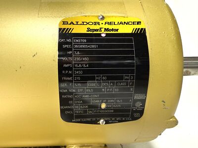 Baldor EM3709 36G890S428G1 230/460 V 3450 RPM 7.5 HP Super-E Motor