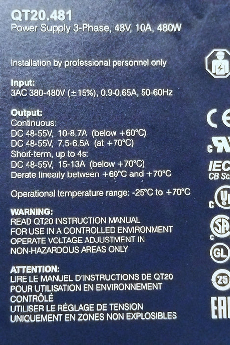 PULS QT20.481 48 V 10 A 480 W Power Supply