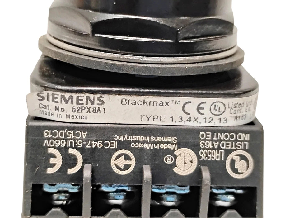 Siemens 2PX8A1A 600 V AC/DC 15 A Pushbutton w/ Flush Black Cap
