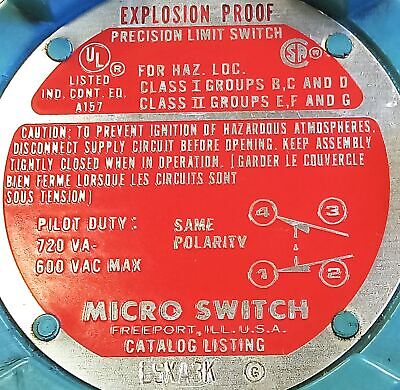 Microswitch LSXA3K 600VAC Explosion Proof Precision Limit Switch
