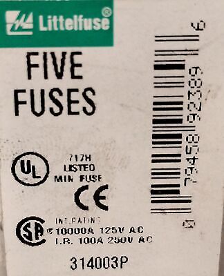 Littelfuse 314003P 250 V AC 3 A Fast Acting Ceramic Fuses - Lot of 15