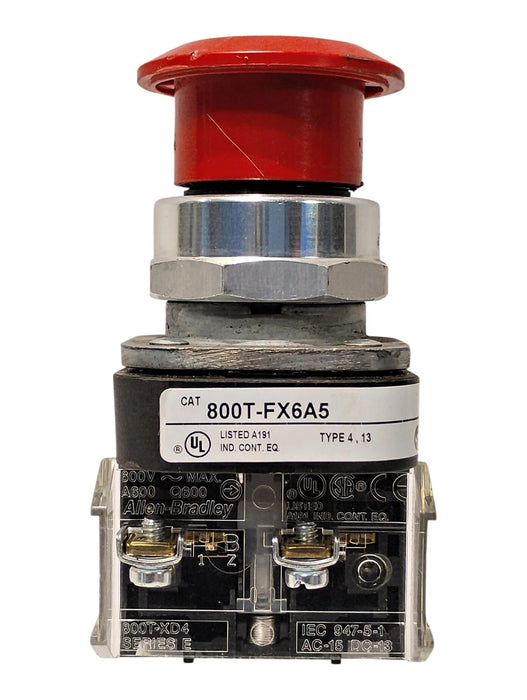 Allen-Bradley 800T-FX6A5 Ser T 600V AC/DC Push/Pull Red Mushroom Head Pushbutton