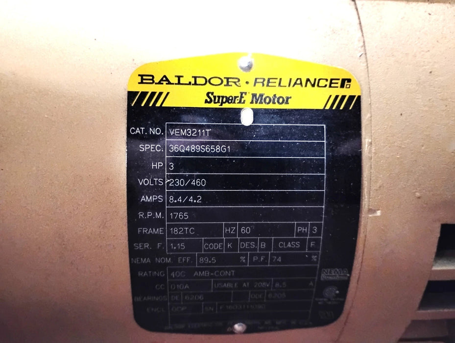 Baldor VEM3211T 230/460 V 3 HP 1765 RPM Super-E Motor