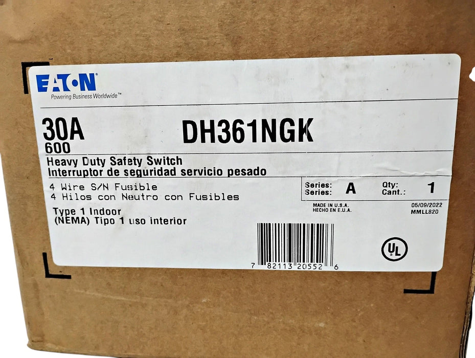 Eaton DH361NGK 600 V AC 30 A 3 P NEMA Type 1 Indoor Heavy Duty Safety Switch