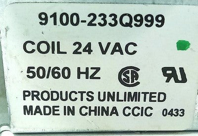Products Unlimited 9100-233Q999 125/250 V AC 15 A 3/4 hp Relay w/ 24 V DC Coil