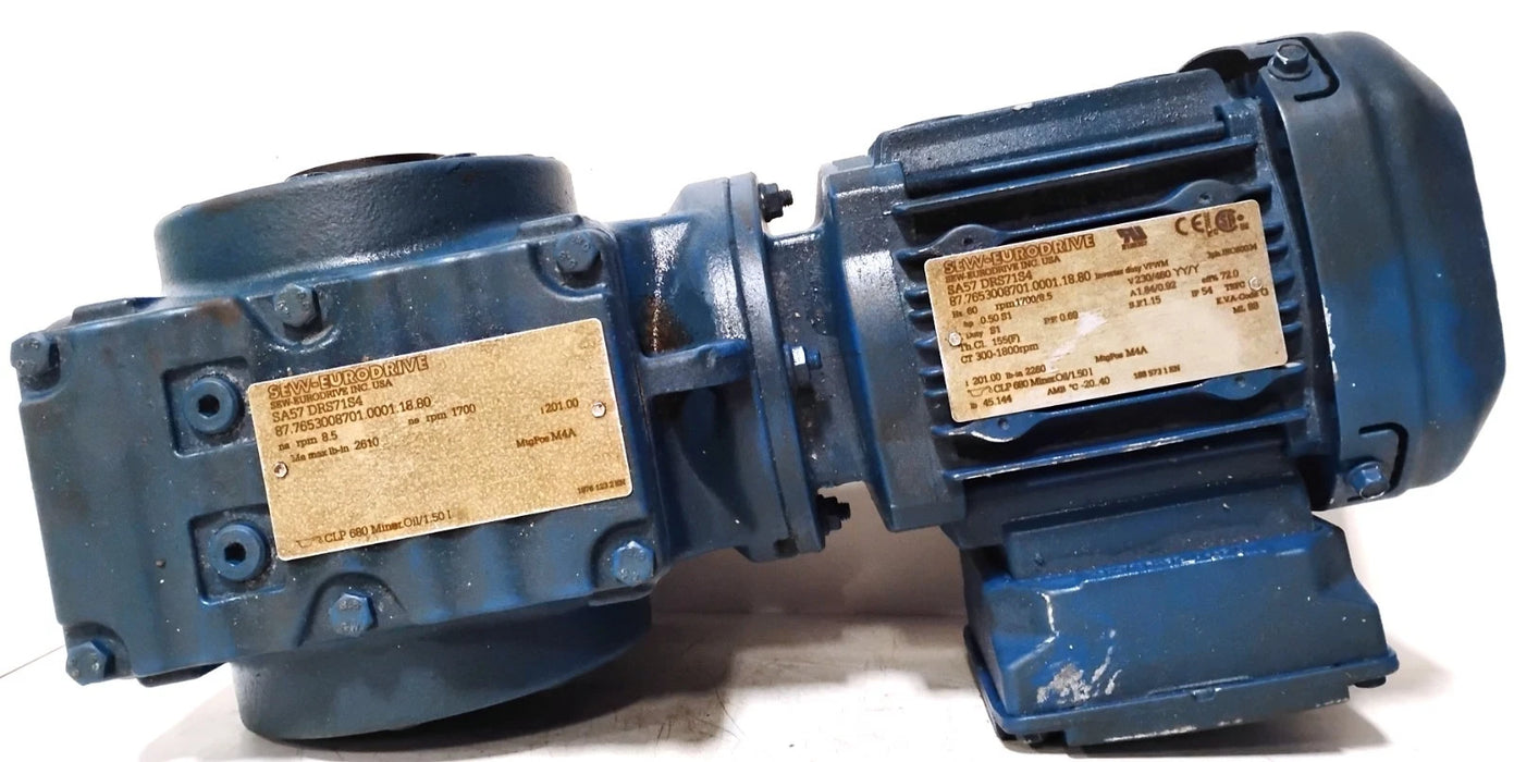 SEW Eurodrive SA57 DRS71S4 87.7653008701.0001.18.80 8.5-1700 RPM 0.5HP Gearmotor