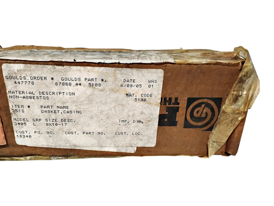 Goulds Pumps 67868 44 5108 351S 3405 L 8 x 10-17 Gasket Casing