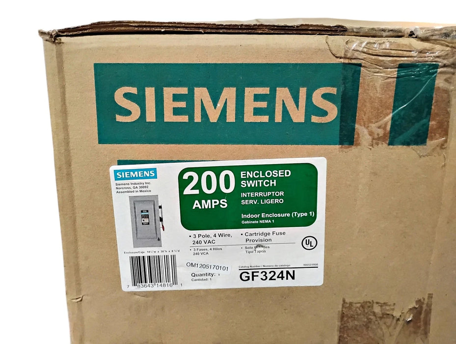 Siemens GF324N 200 A 240 V AC 3 P NEMA Type 1 Enclosed Fusible Safety Switch