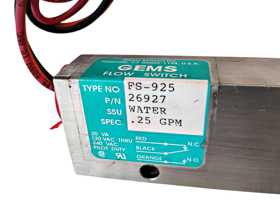 Gems Sensors 26927 FS-925 0.25 GPM Flow Switch