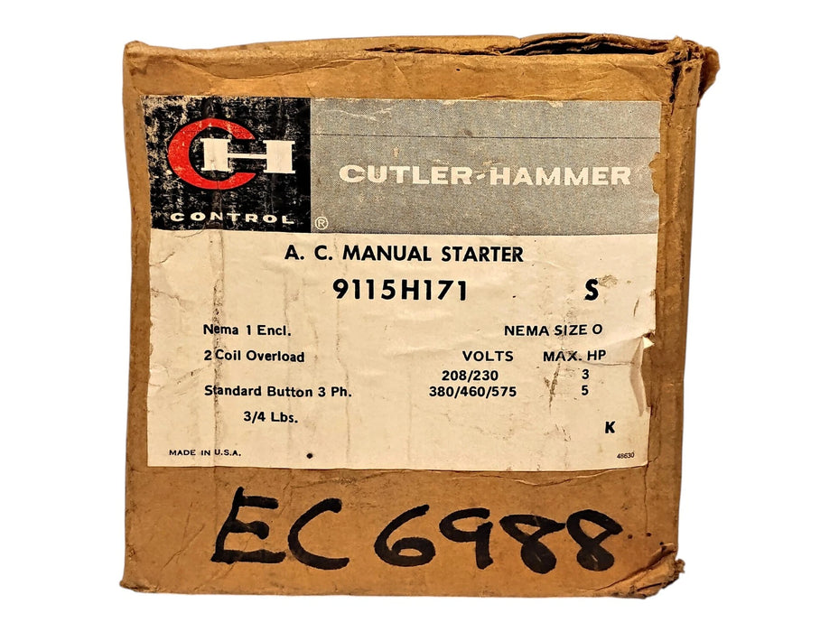 Cutler-Hammer 9115H171 208/230/380/460/575 V NEMA Size 0 AC Manual Motor Starter