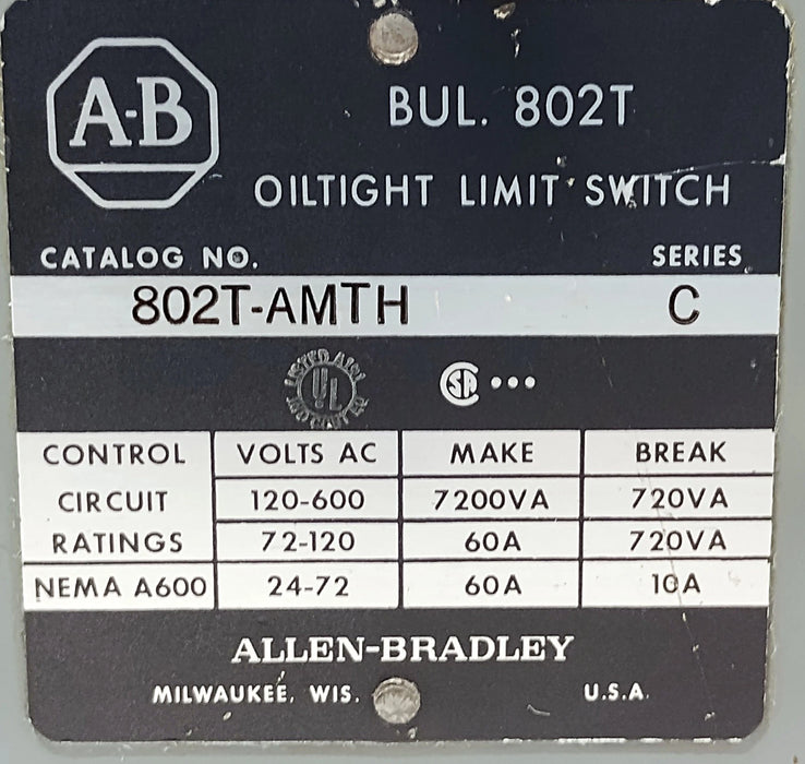 Allen-Bradley 802T-AMTH Ser C 600 V AC 10 A Maintained Rotary Gear Limit Switch