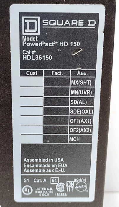 Square D HDL36150 600 V AC 150 A 3 Pole Circuit Breaker