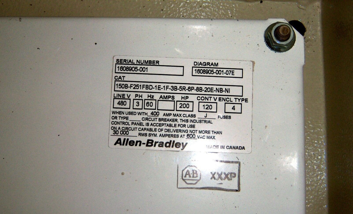 Allen-Bradley 150B-F25-1FBD-1E-1F-3B-5R-6P-88-20E-NB-N1 460 Volts 3 Phase Drive