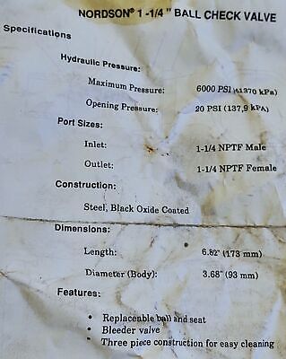 Nordson 124 935 1-1/4 in NPT Ball Check Valve