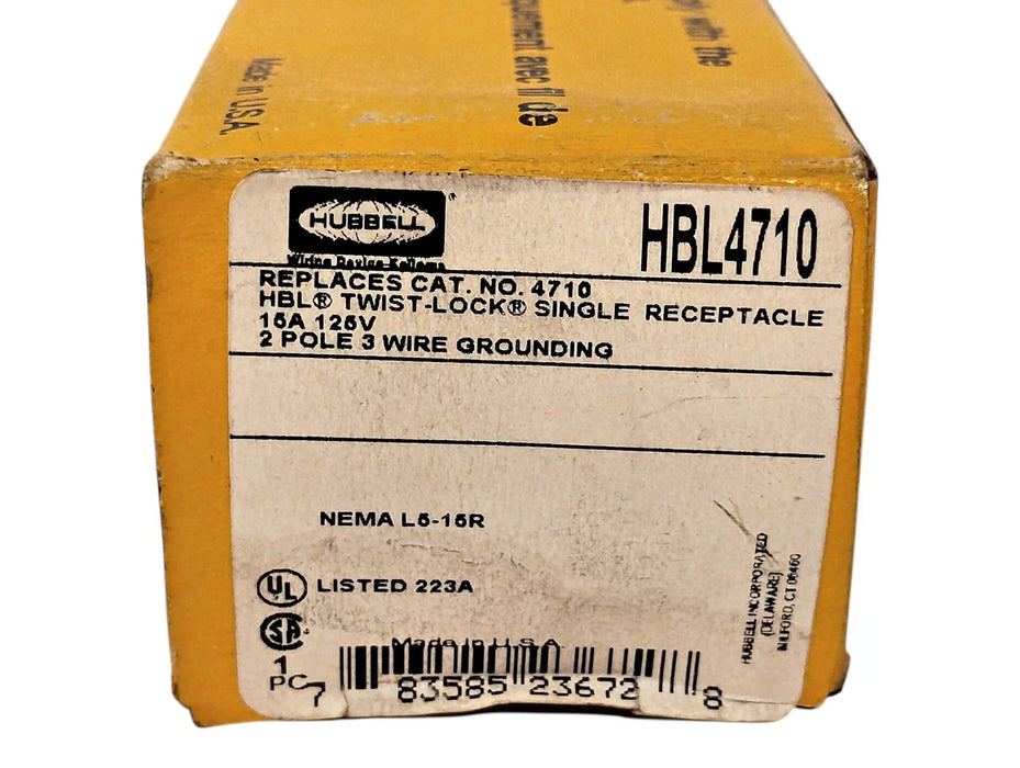 Hubbell HBL4710 125V 15A L5-15R 2 Pole 3 Wire Grounding Twist-Lock Receptacle