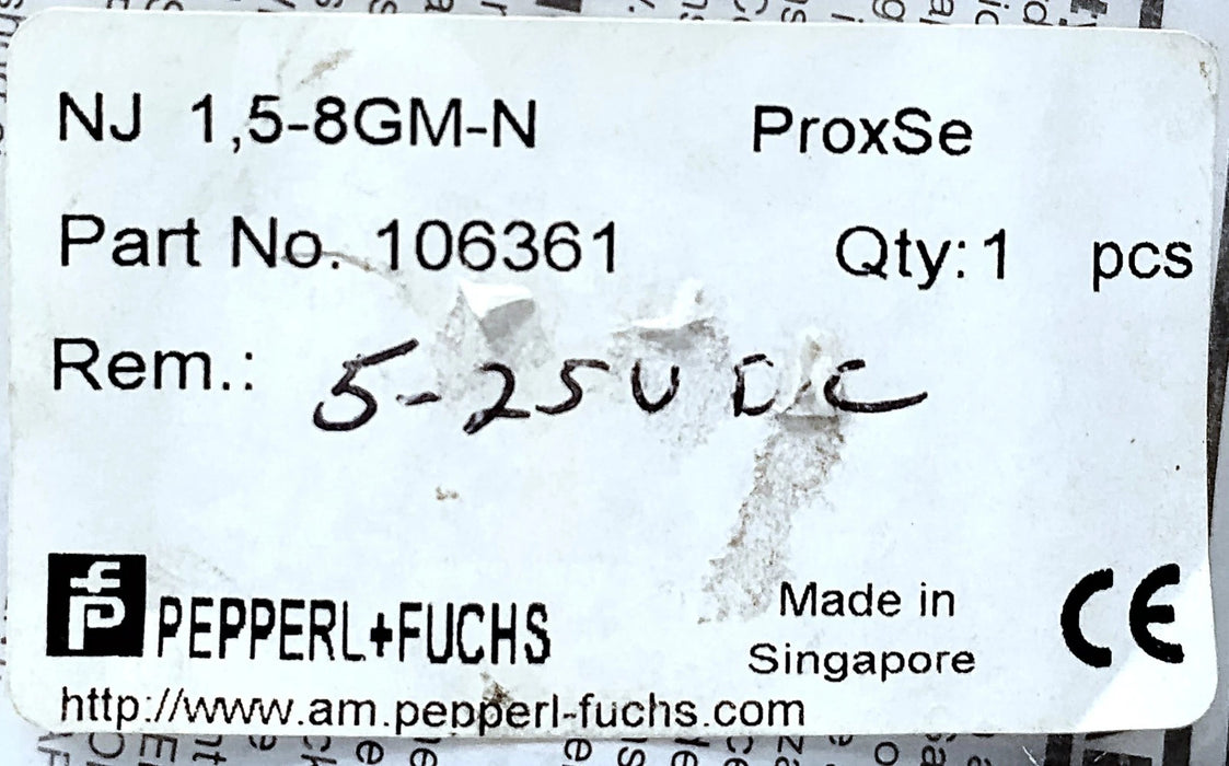 Pepperl Fuchs NJ1.5-8GM-N 106361 5-25 V DC Inductive Proximity Sensor