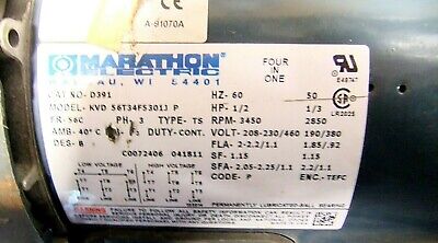Marathon Motor 1/2 HP KVD 56T34F5301J P