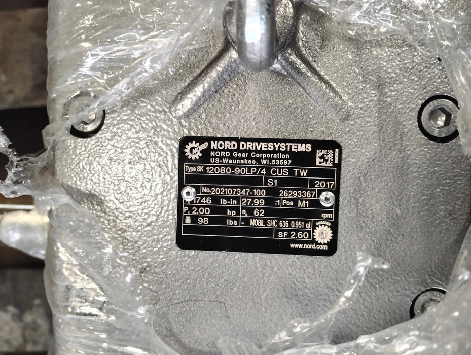 Nord SK 90LP/4 CUS TW 230/460 V 2 HP 1730 RPM Motor w/ 12080-90LP/4 27.99:1 Gear