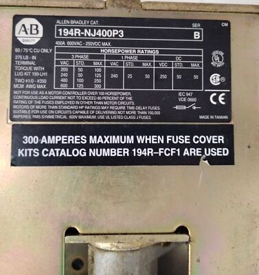 Allen-Bradley 194R-NJ400P3 400 A Fused Disconnect Switch