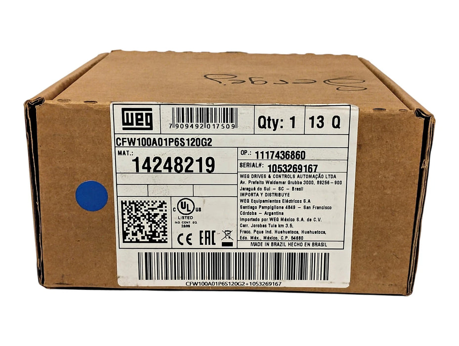 WEG CFW100A01P6S120G2 AC Micro Drive w/ 120VAC 1PH input and 230VAC 3PH Output