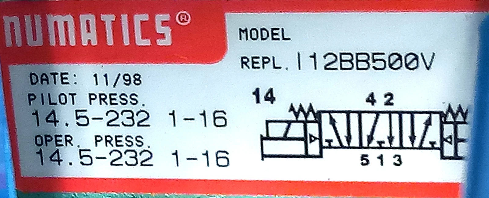 Numatics I12BB500V 14.5-232 psi Pneumatic Double Solenoid Valve w/ 24 V DC Coil
