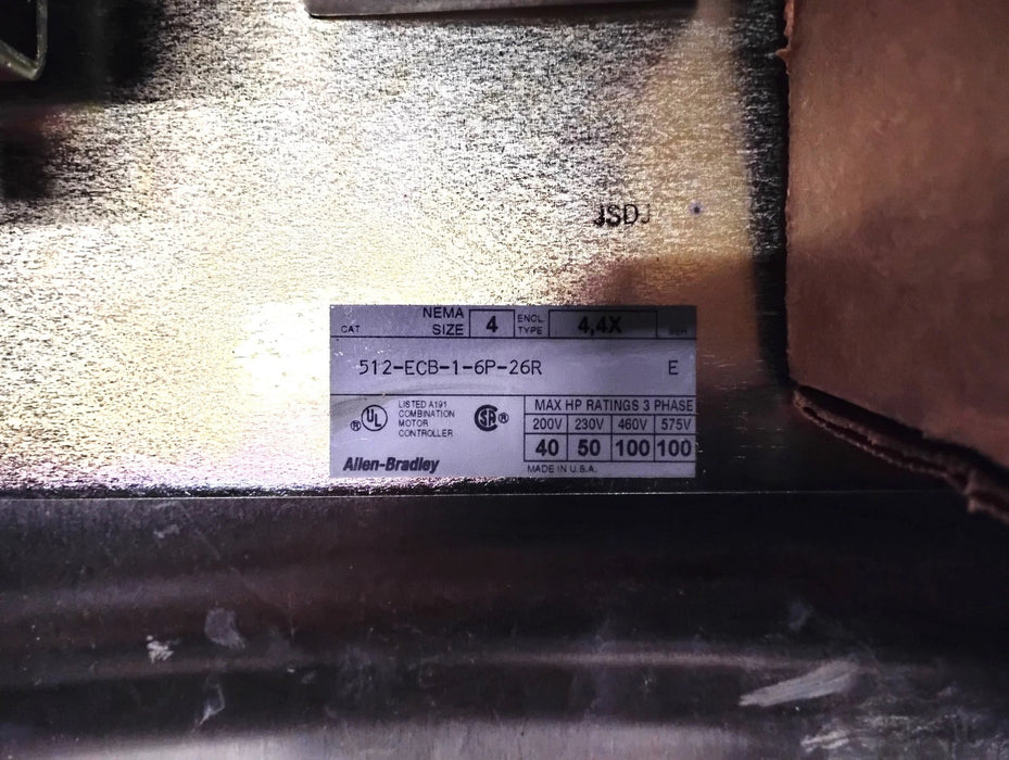 Allen-Bradley 512-ECB-1-6P-26R 460 V NEMA 4 4/4X Disconnect Combination Starter