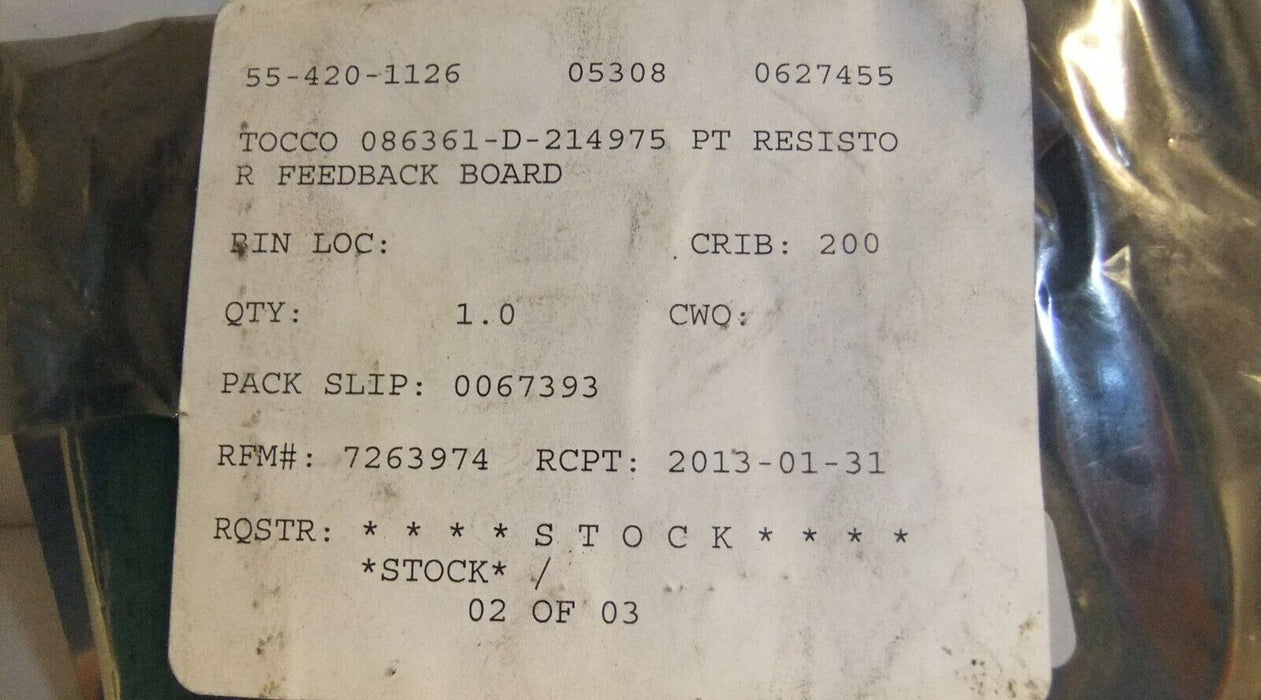 Tocco Resistor Feedback Board 086361-D 214975