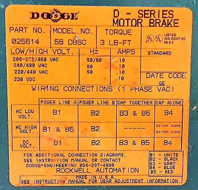 Dodge 025614 208-230/460 V AC 0.1 A Motor Brake
