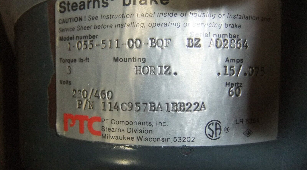 GE Motor with Stearns Brake 5K43MG8091 Brake: 1-055-511-00-BQF