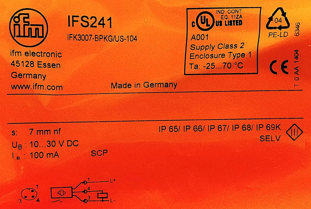 Efector IFK3007-BPKG/US-104 IFS241 10-30 V DC Inductive Proximity Sensor