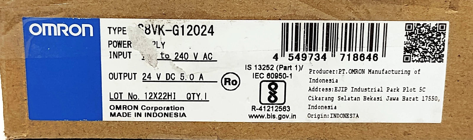 Omron S8VK-G12024 120 W Power Supply w/ 100-240 V AC Input and 24 V DC Output